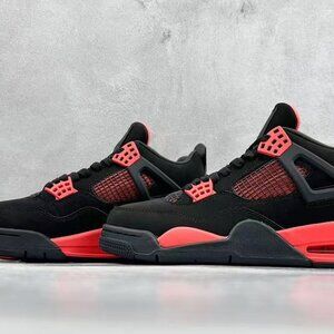 Air Jordan 4 Red Thunder Women Men's Black and Red Sneakers